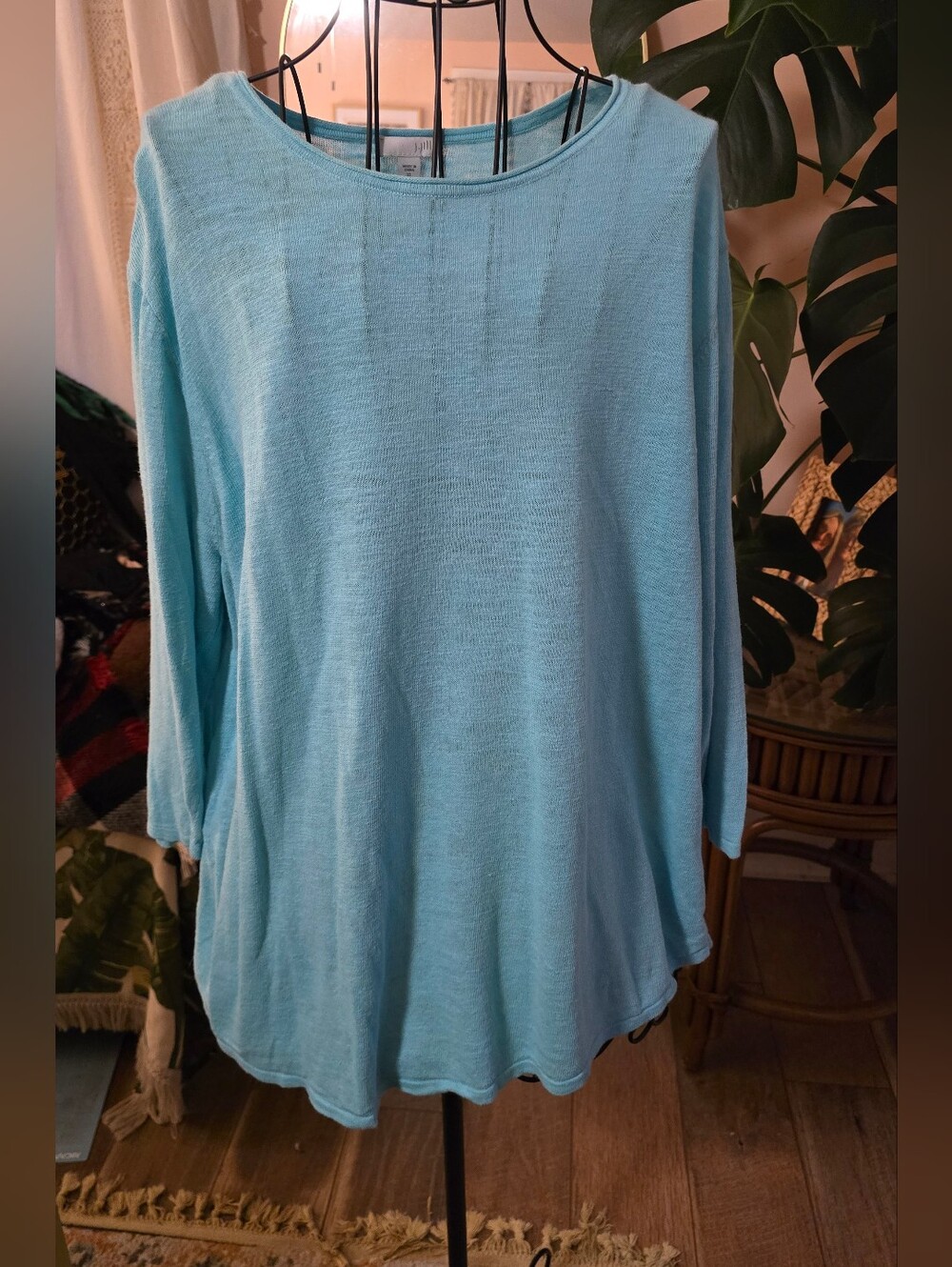J. Jill Turquoise Aqua Heather Slub Knit Crewneck Pullover Sweater XL